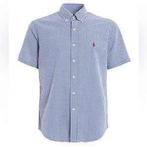 Ralph Lauren Men's Blue & White Gingham Short Sleeve Button Down Shirt Size L